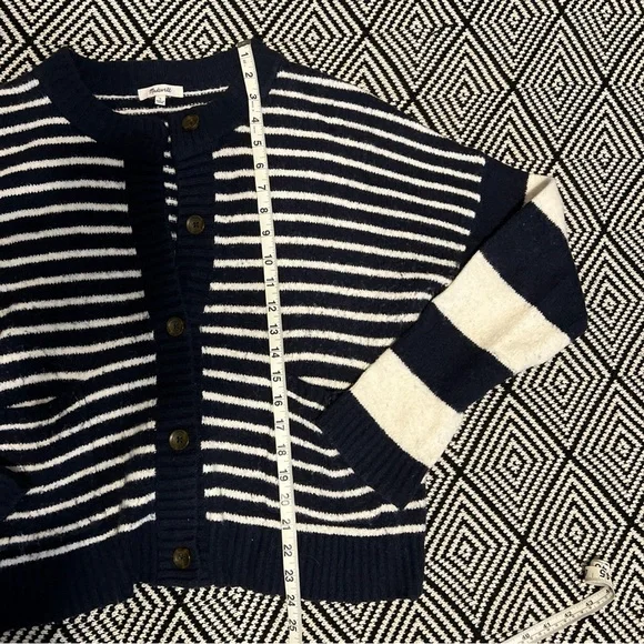 Madewell Navy and White Striped Button-Front Cardigan - Picture 3 of 9